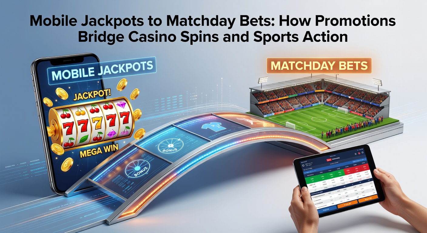 Smartphone mit Casino-App und laufendem Jackpot sowie Fußballmatch im Hintergrund, das die Verbindung von Slots und Sportwetten symbolisiert